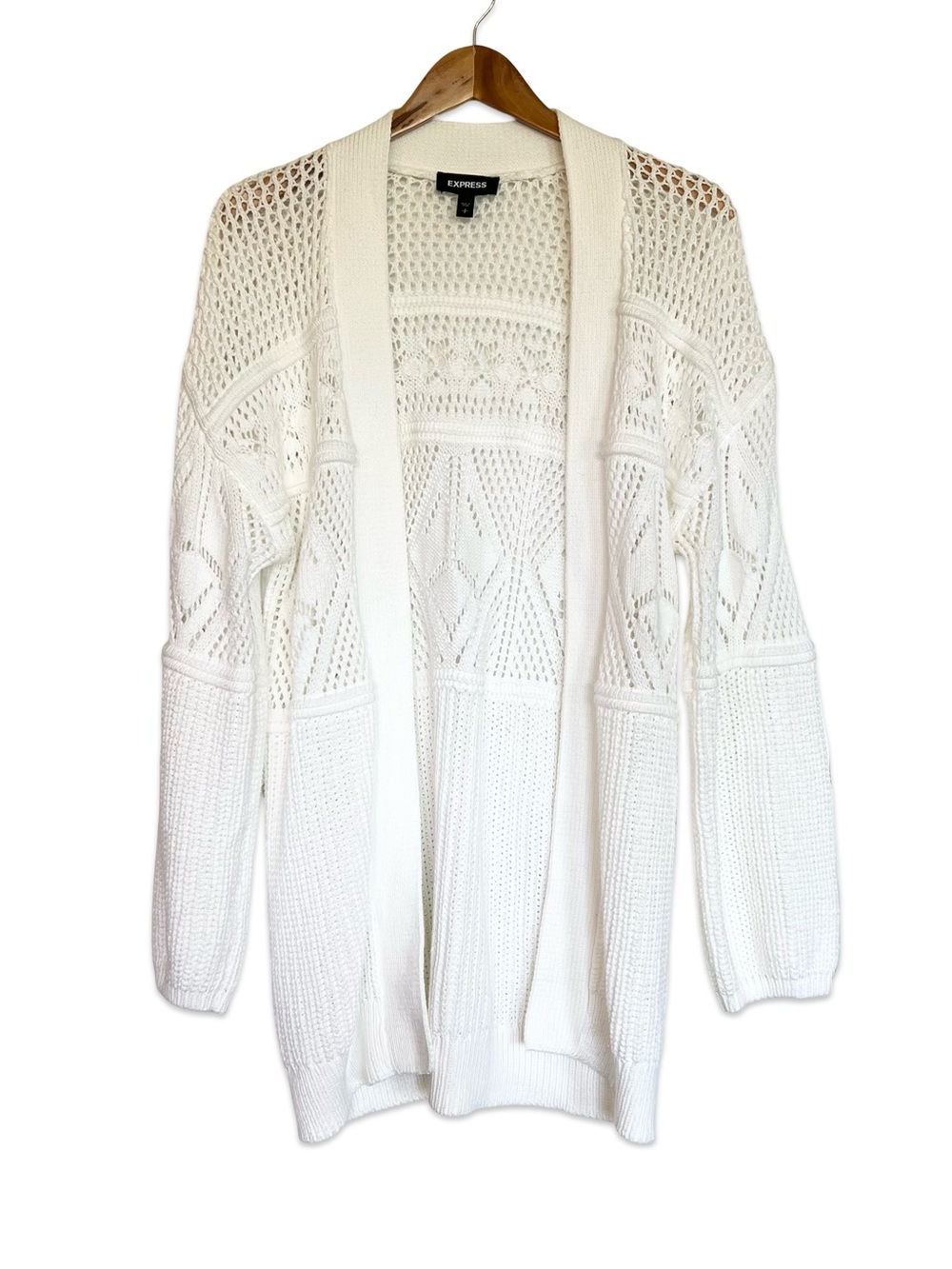 Express white crochet open front cardigan sweater Size S Summer sweater Breezy
